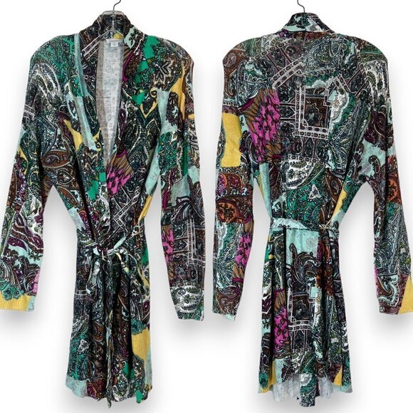 Sundance Cardigan Jacket Kimono Patchwork Paisley Linen Blend Medium - Picture 1 of 12